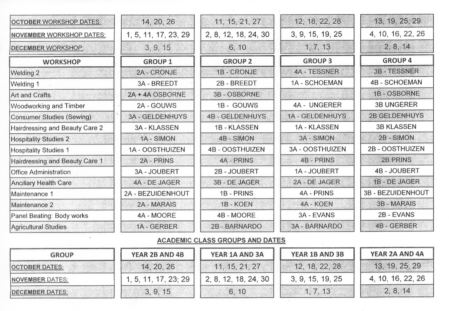 Read more about the article Time table: Term 4