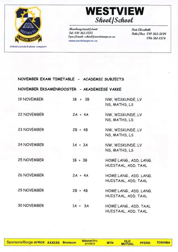 Read more about the article Exam Timetable – November 2021
